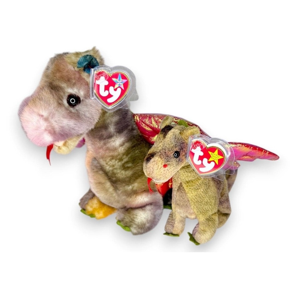 Scorch the Dragon & Baby | Fiery Duo | Mint Heart Tags TY Beanie Buddy
